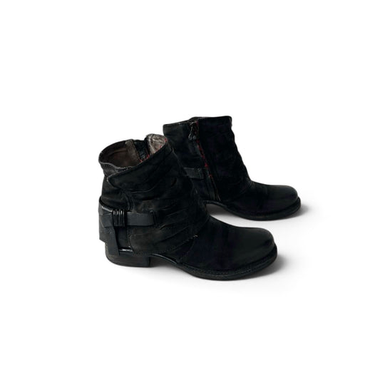 A.S.98 Black Leather Grunge Biker Ankle Boots