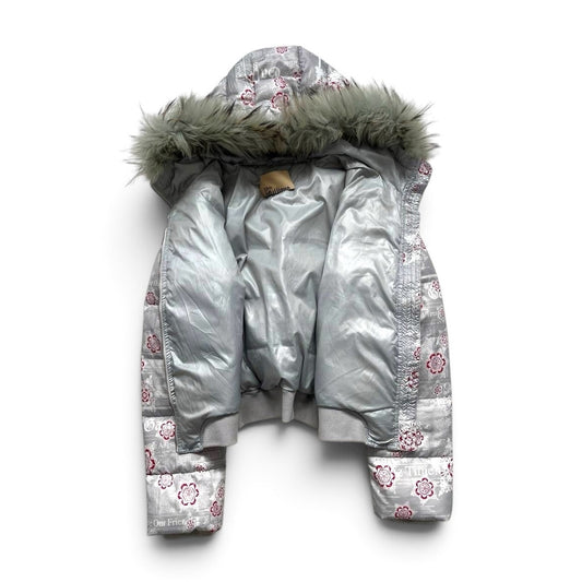 John Galliano Women’s Printed Puffer Jacket with Faux Fur Hood