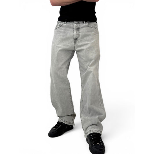Acne Studios Distressed Wide Leg Jeans Light Grey