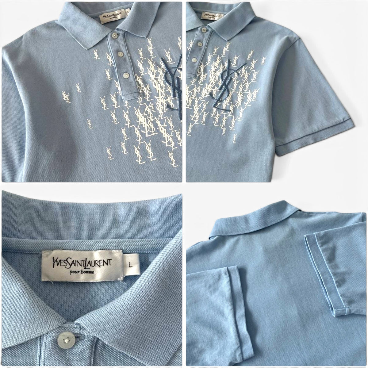 Yves Saint Laurent Pour Homme YSL Logo Polo Shirt Light Blue