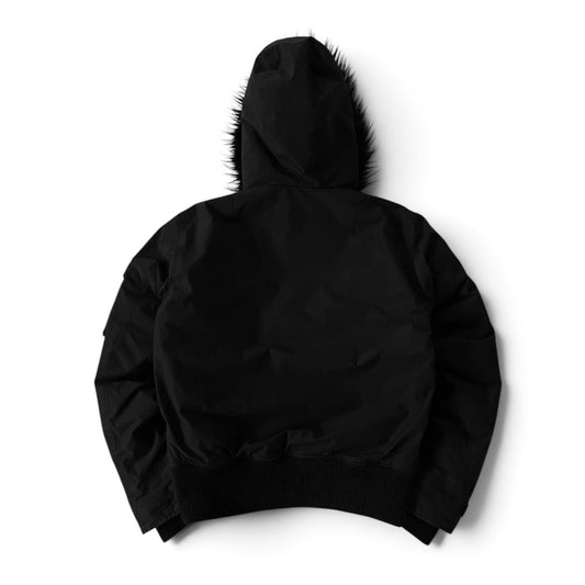 Diesel Black Fur Hood Black Bomber Jacket