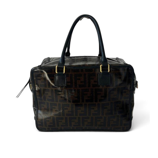 Fendi Zucca Vintage Patent Boston Bag Brown