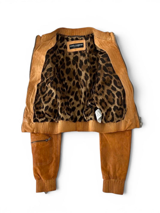 Dolce & Gabbana Leopard Lined Leather Bomber Jacket