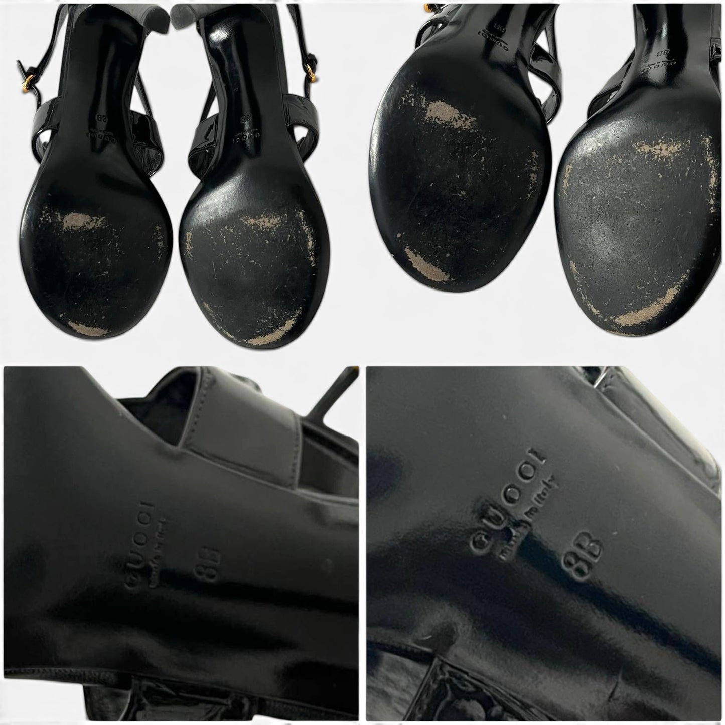 Gucci SS 2008 Black Patent Leather Thong Heels