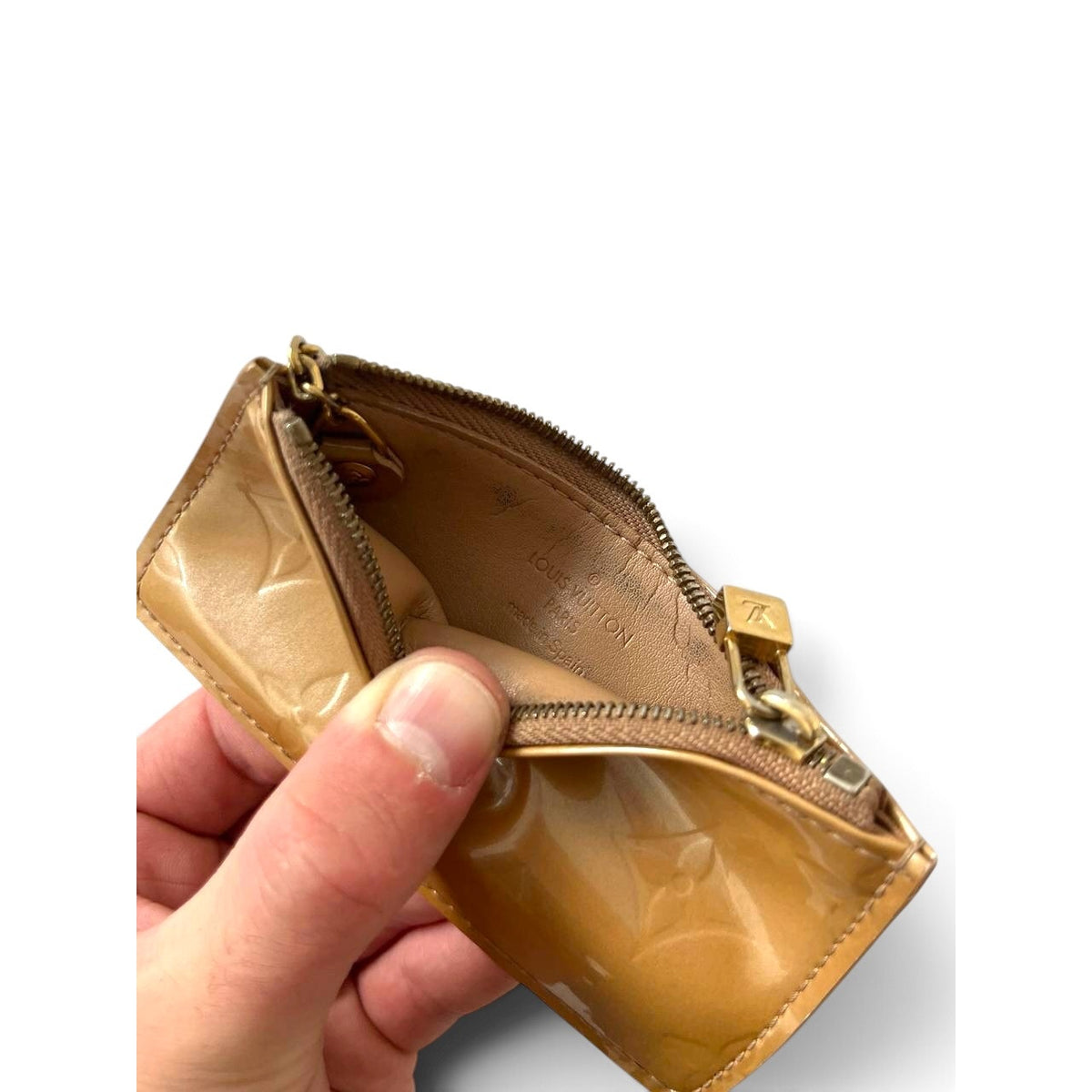 Louis Vuitton Vernis Key Pouch Beige Monogram Pochette Cles Card Holder