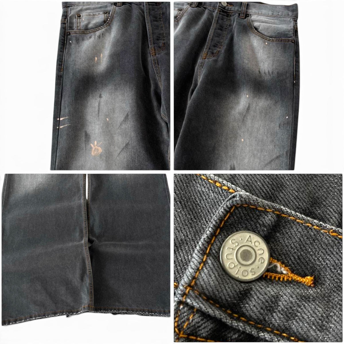 Acne Studios Wide Leg Grey Black Washed Denim Jeans
