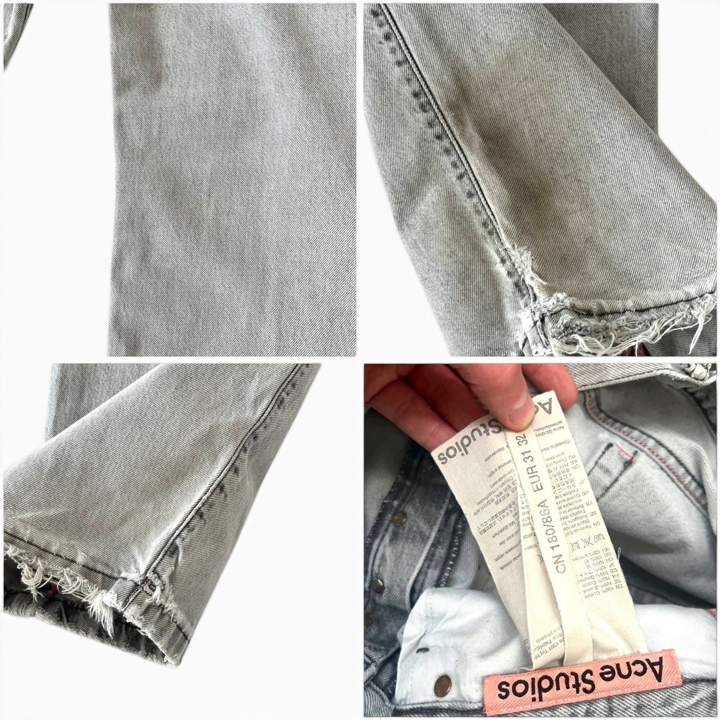 Acne Studios Distressed Wide Leg Jeans Light Grey