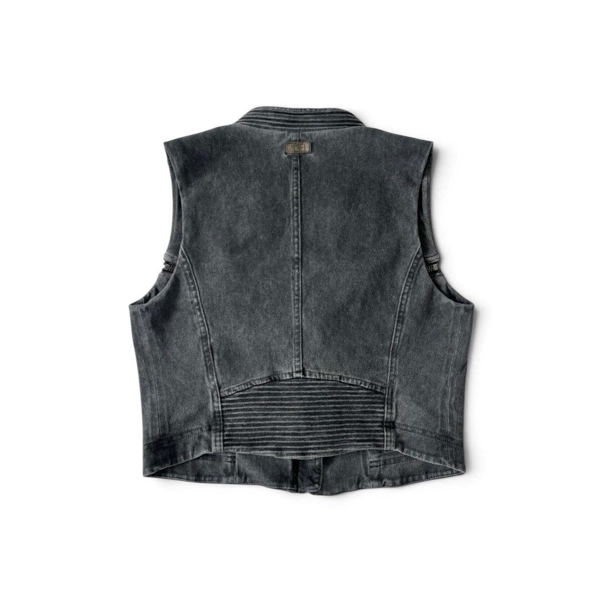 Diesel Washed Denim Biker Vest Grey / Black