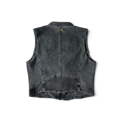 Diesel Washed Denim Biker Vest Grey / Black