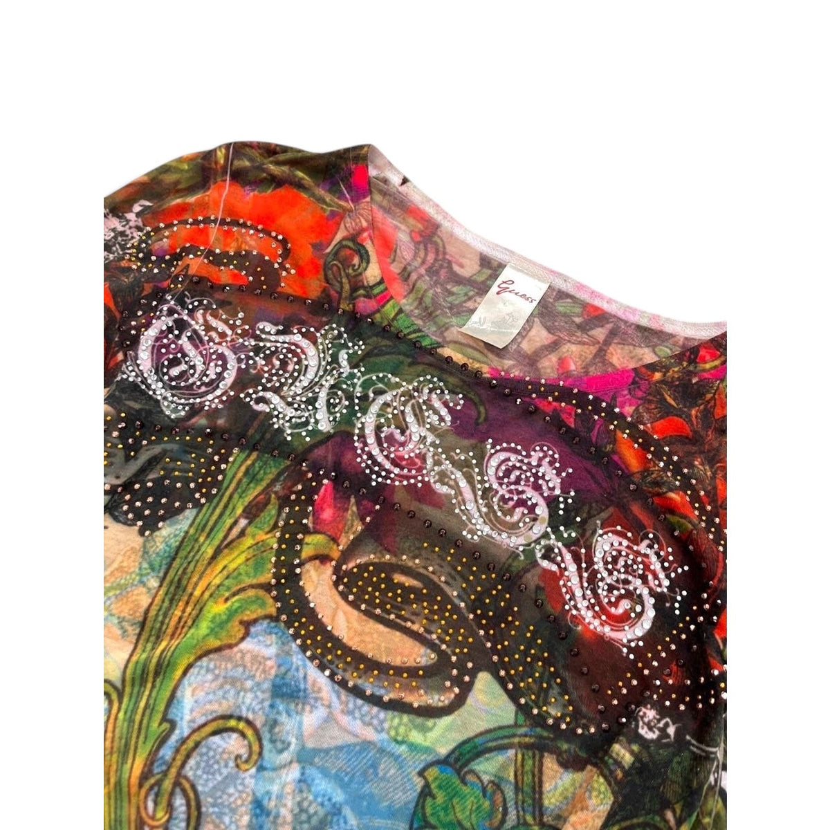 Guess Women’s Printed Rhinestone Long Sleeve Top