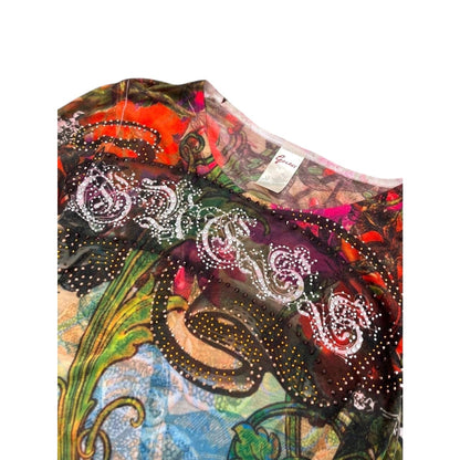 Guess Women’s Printed Rhinestone Long Sleeve Top