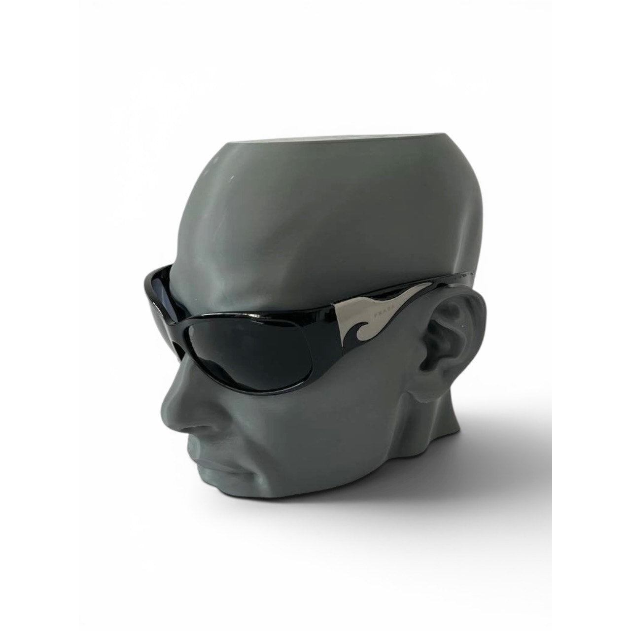 Prada Flame Wraparound Black Silver Sunglasses