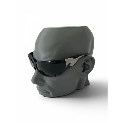 Prada Flame Wraparound Black Silver Sunglasses