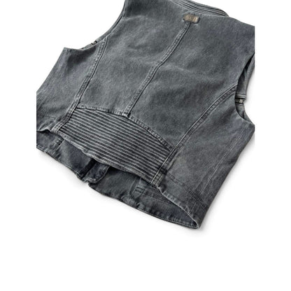 Diesel Washed Denim Biker Vest Grey / Black