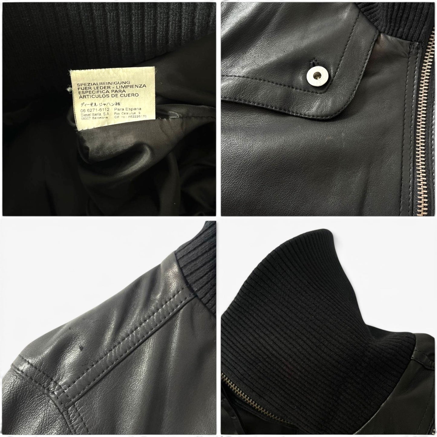 Diesel Black Leather Bomber Jacket