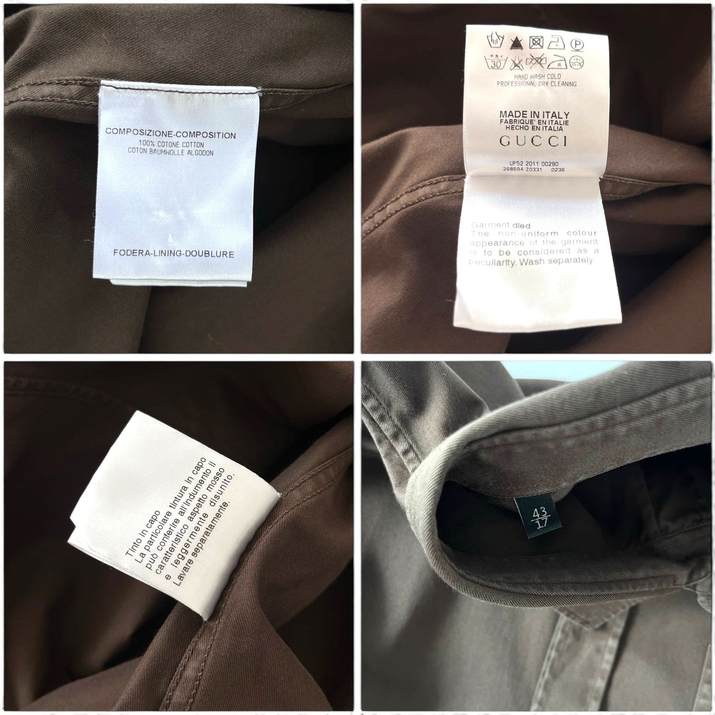 Gucci Brown Cotton Button-Up Shirt Made in Italy