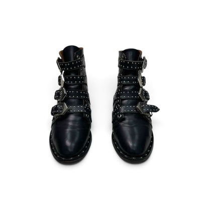 Givenchy Leather Studded Multi-Buckle Ankle Boots