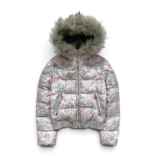 John Galliano Women’s Printed Puffer Jacket with Faux Fur Hood