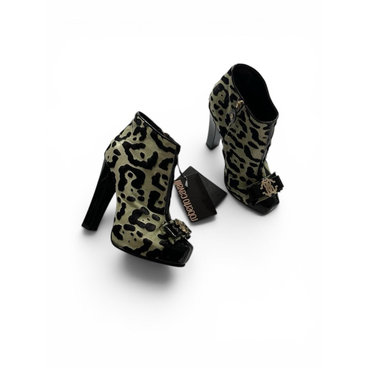 Roberto Cavalli Leopard Pony Hair Platform Ankle Boots