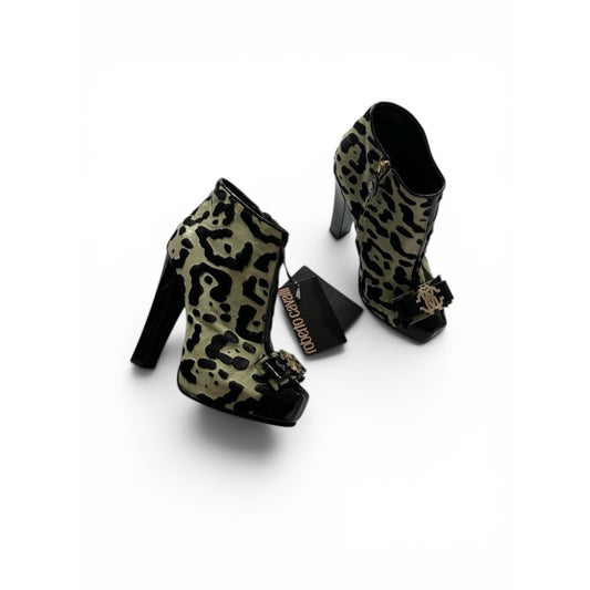 Roberto Cavalli Leopard Pony Hair Platform Ankle Boots