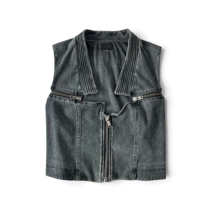 Diesel Washed Denim Biker Vest Grey / Black