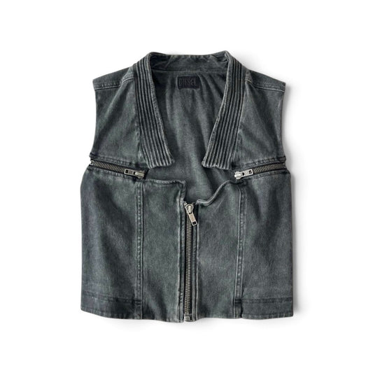Diesel Washed Denim Biker Vest Grey / Black