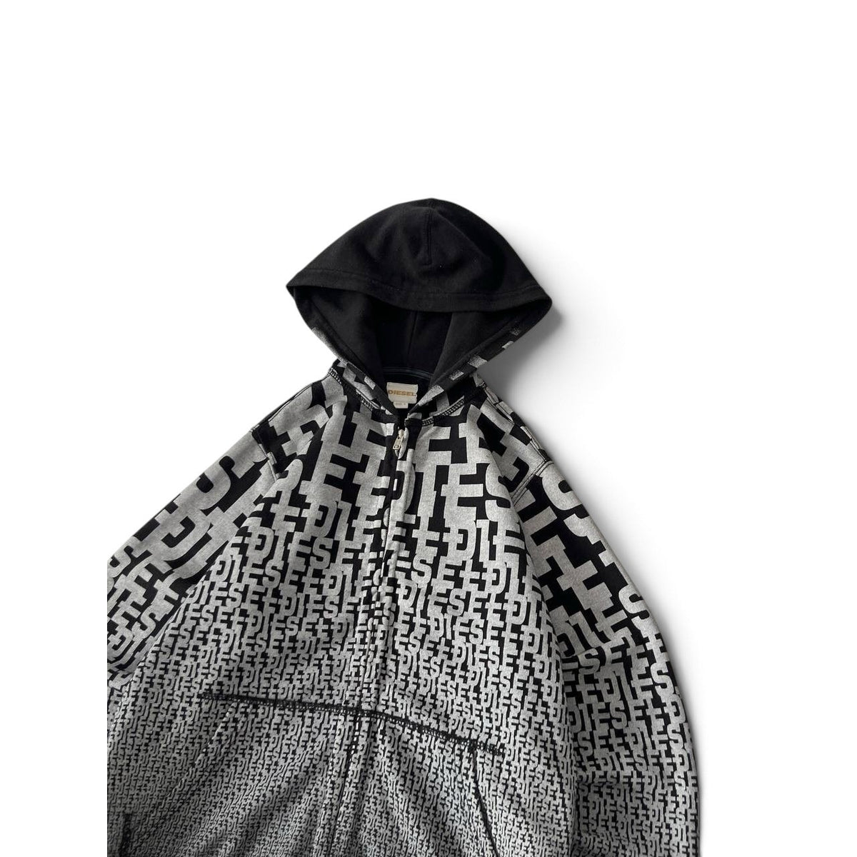 Diesel All-Over Logo Zip Black & Grey Hoodie