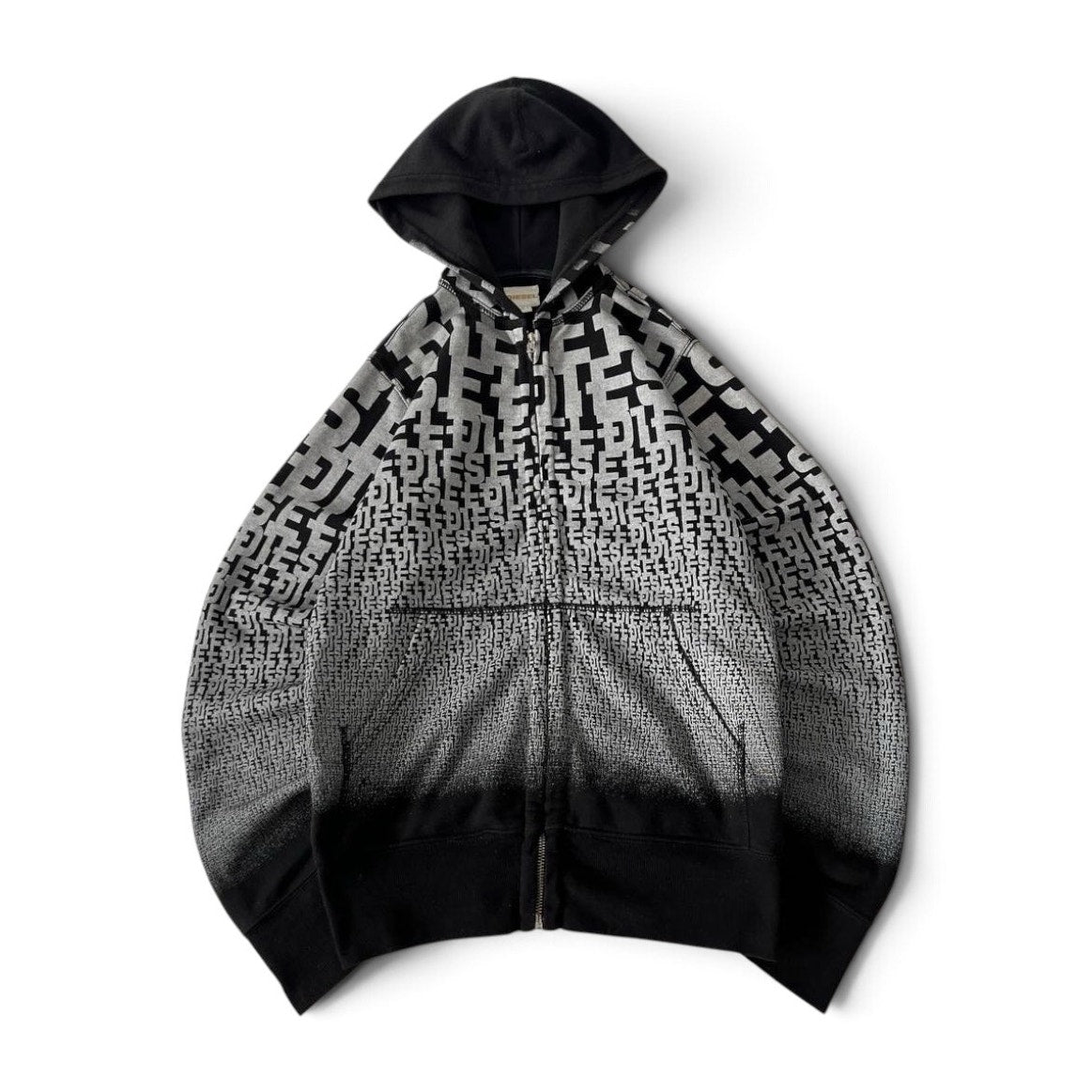 Diesel All-Over Logo Zip Black & Grey Hoodie