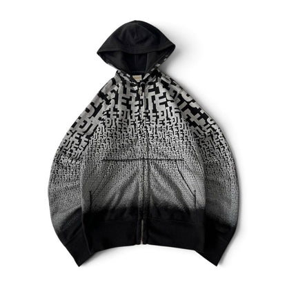 Diesel All-Over Logo Zip Black & Grey Hoodie