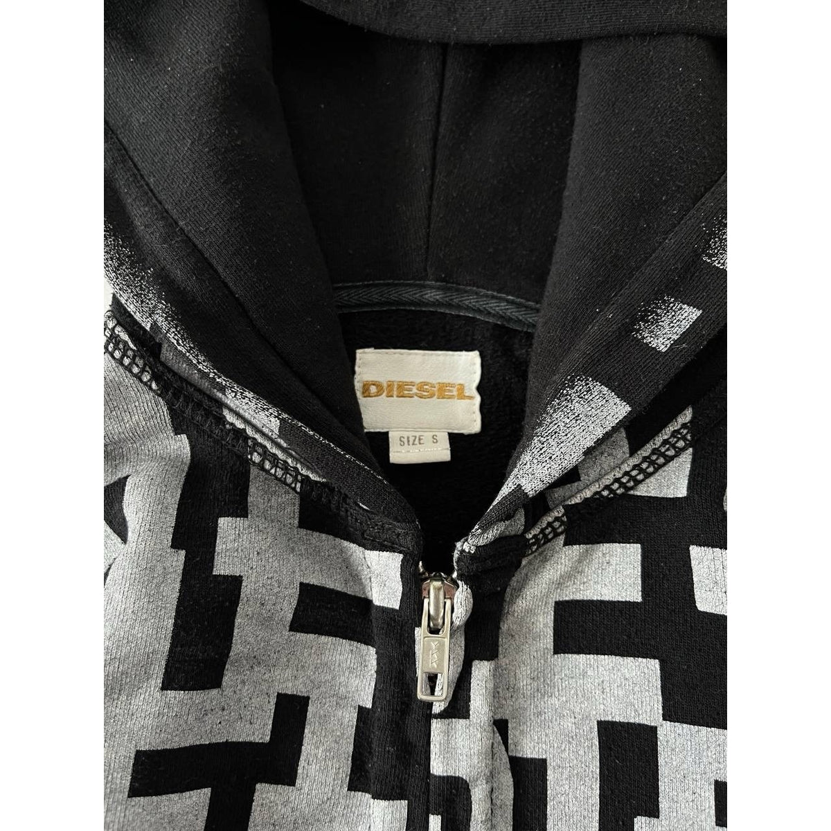 Diesel All-Over Logo Zip Black & Grey Hoodie