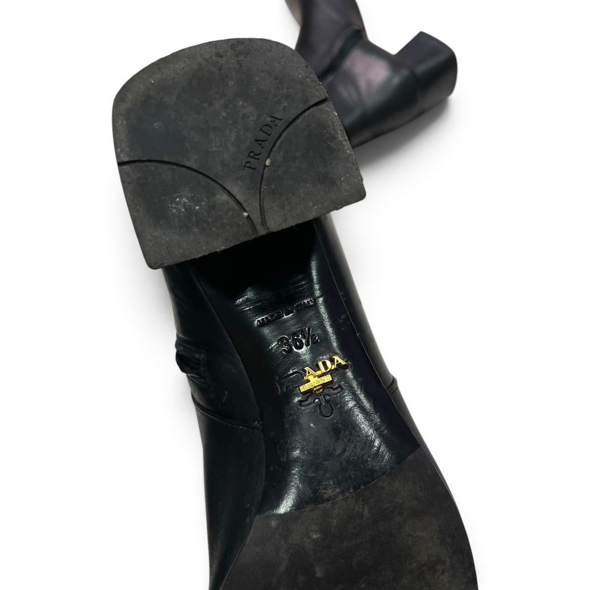 Prada Leather Buckle Ankle Boots