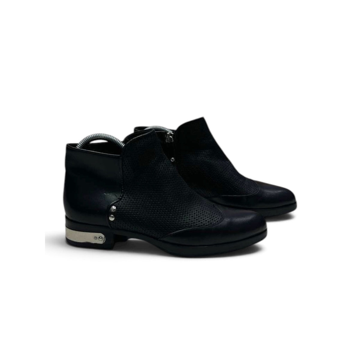 Diesel Black Gold Leather Perforated Ankle Boots