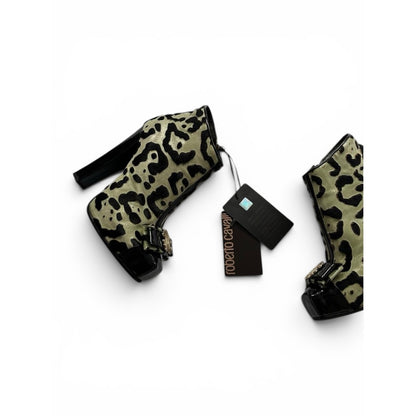Roberto Cavalli Leopard Pony Hair Platform Ankle Boots