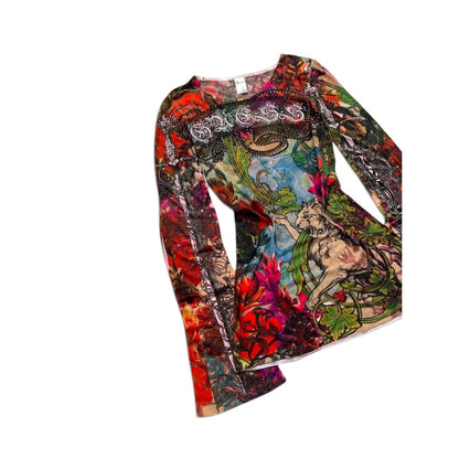 Guess Women’s Printed Rhinestone Long Sleeve Top