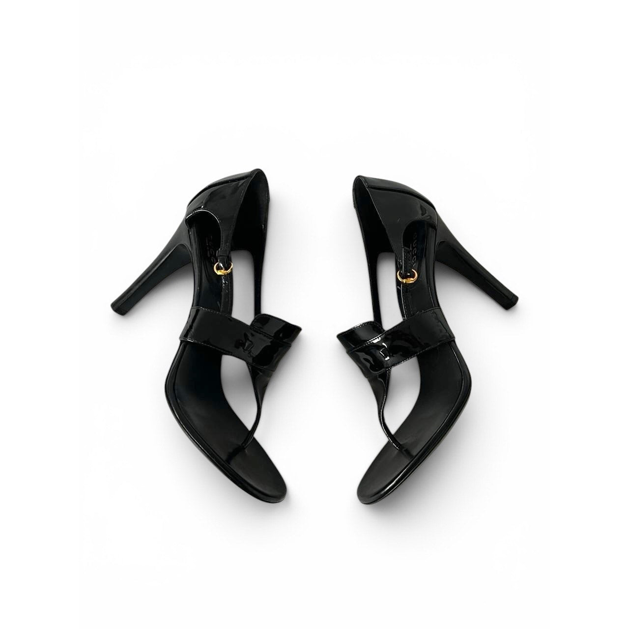 Gucci SS 2008 Black Patent Leather Thong Heels