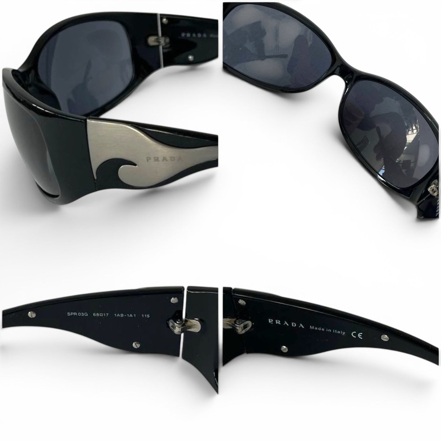 Prada Flame Wraparound Black Silver Sunglasses