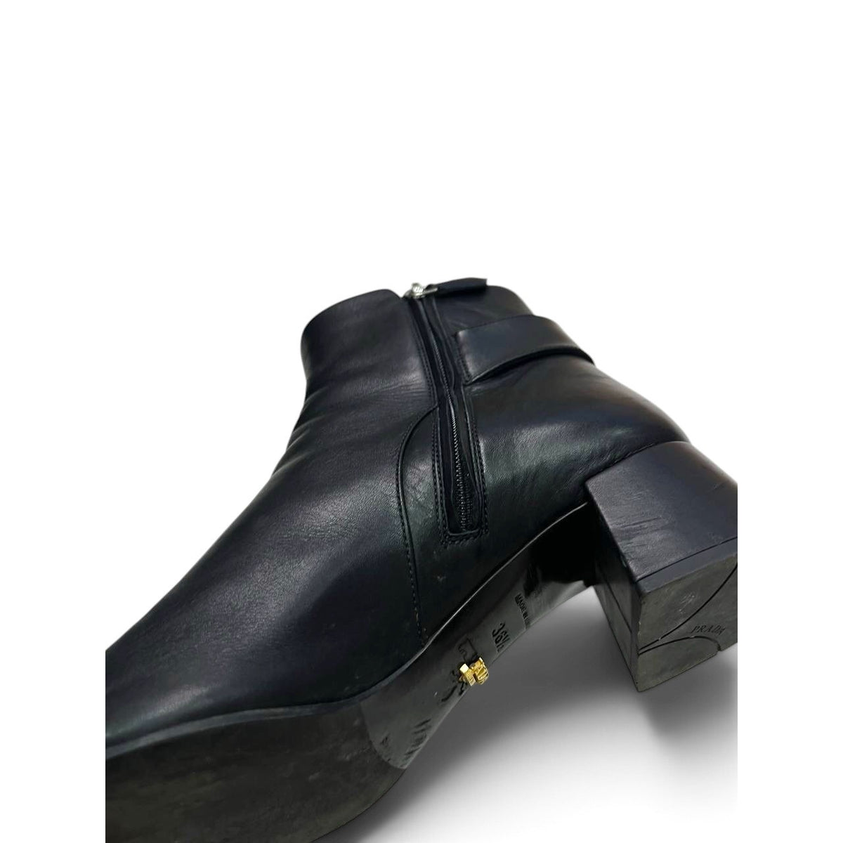 Prada Leather Buckle Ankle Boots