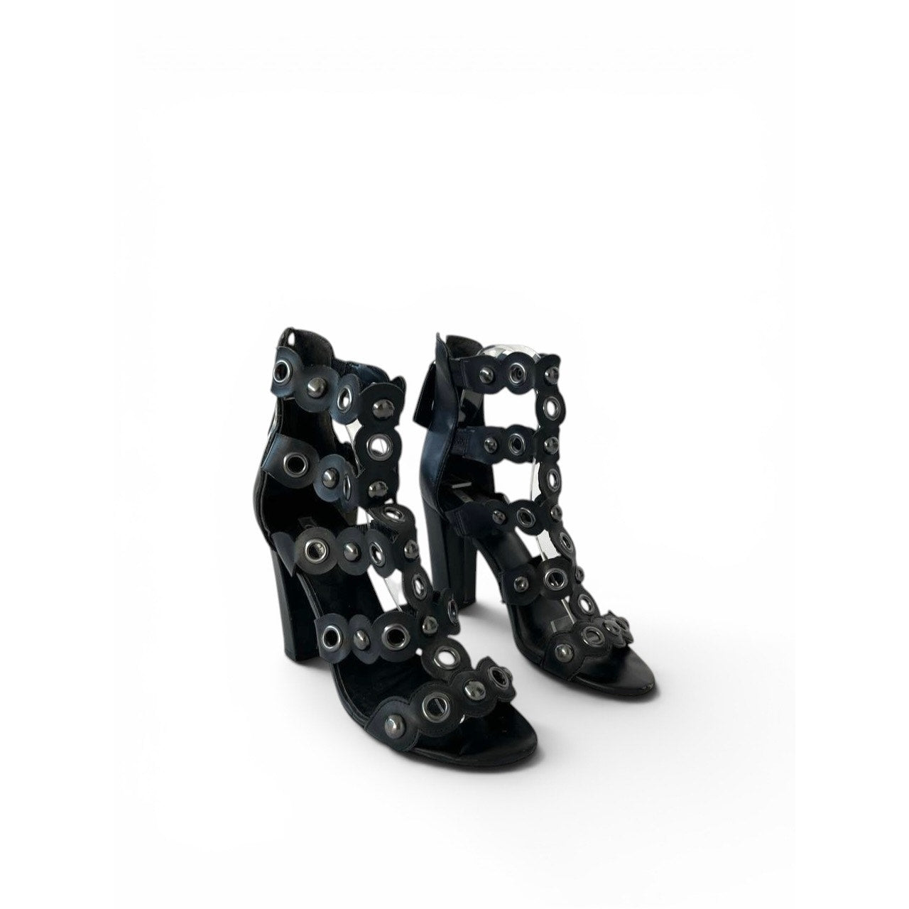 Guess Black Leather Grommet Block Heel Sandals Women’s EU 36 / US 6