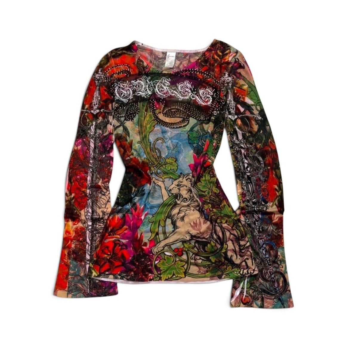 Guess Women’s Printed Rhinestone Long Sleeve Top