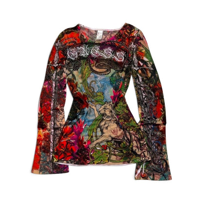 Guess Women’s Printed Rhinestone Long Sleeve Top