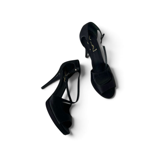 Saint Laurent YSL Tribute Satin Platform Sandals Ankle Strap Heels