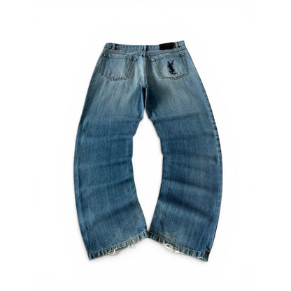 Yves Saint Laurent Big Embroidered Logo Denim Jeans
