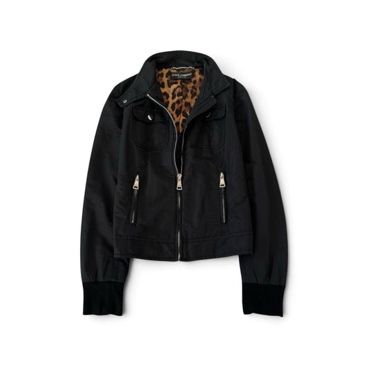 Dolce & Gabbana Black Nylon Leopard Lined Jacket