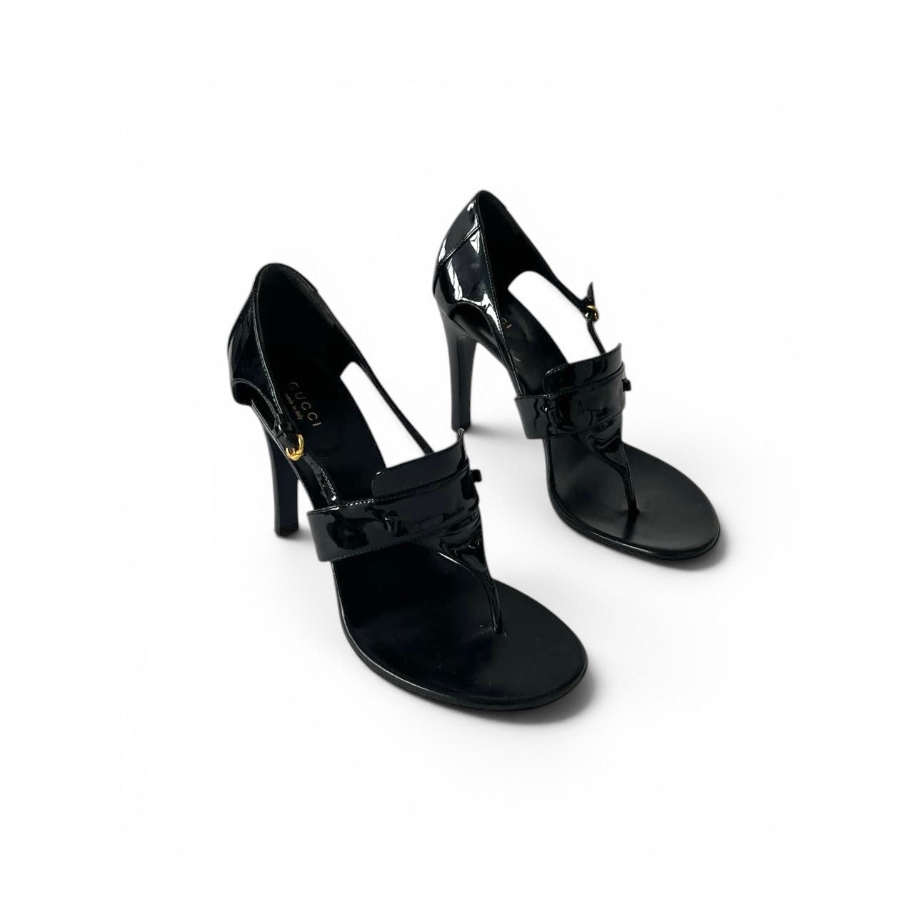 Gucci SS 2008 Black Patent Leather Thong Heels
