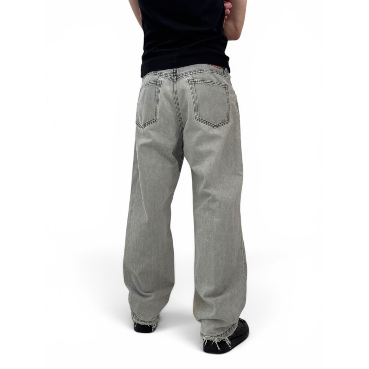 Acne Studios Distressed Wide Leg Jeans Light Grey
