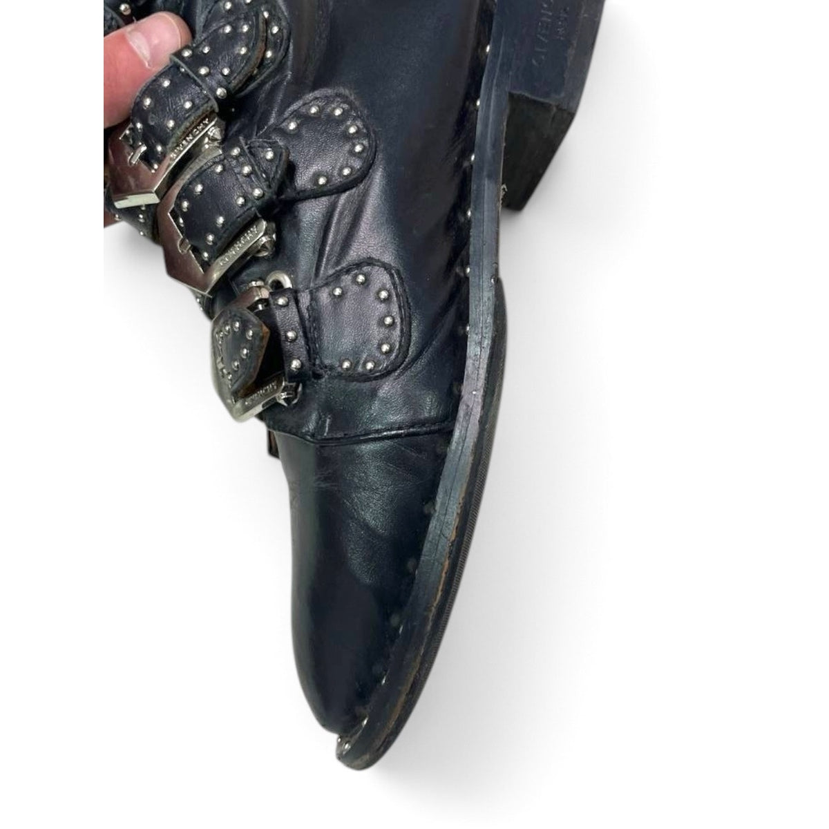 Givenchy Leather Studded Multi-Buckle Ankle Boots