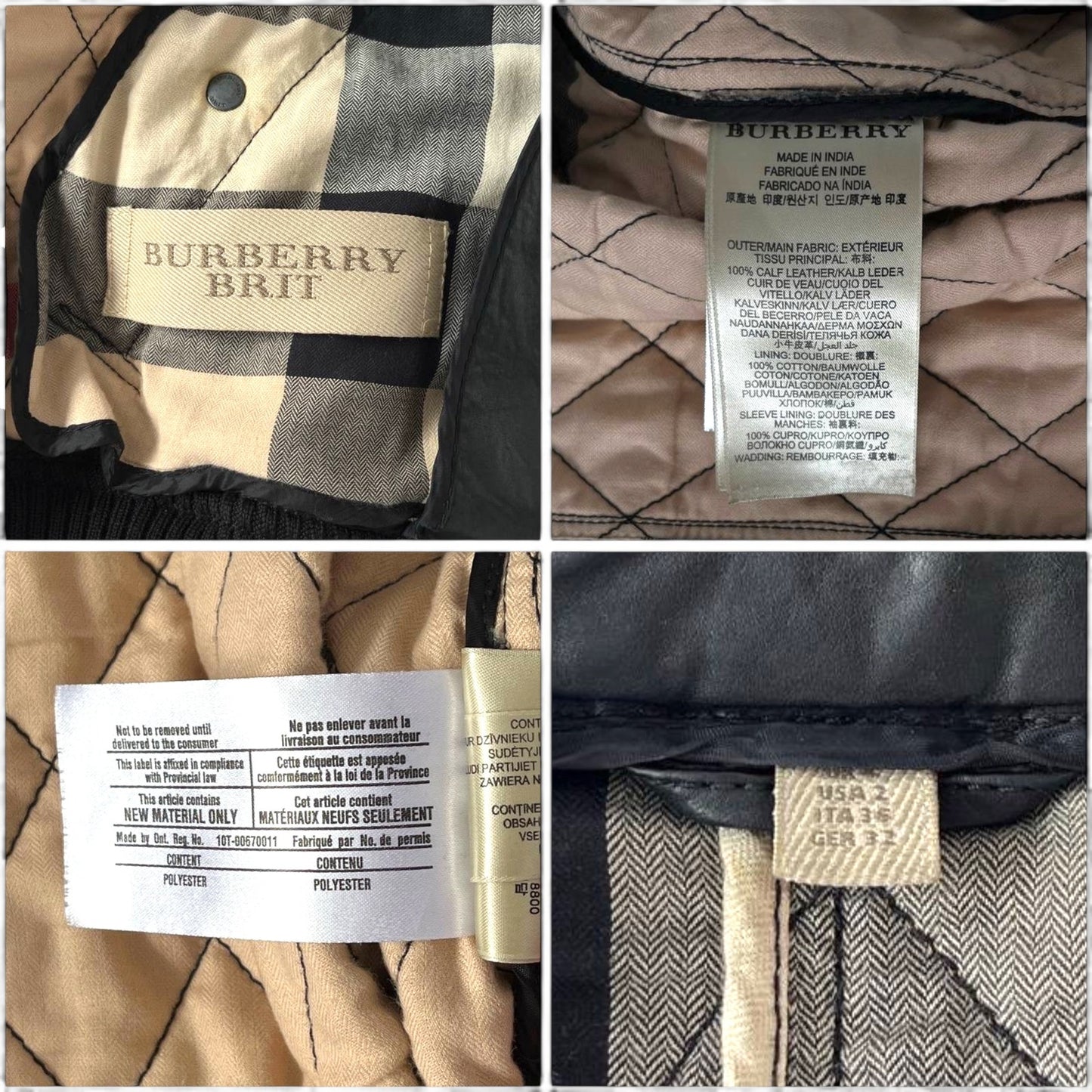 Burberry Black Quilted Leather Bomber Jacket