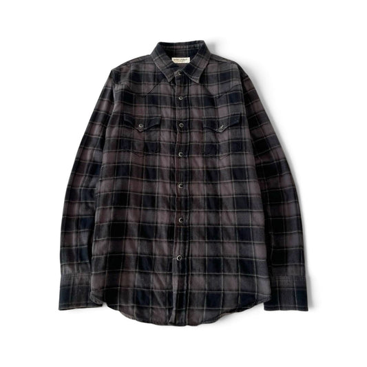 Saint Laurent Paris SS17 Hedi Era Shadow Plaid Western Shirt