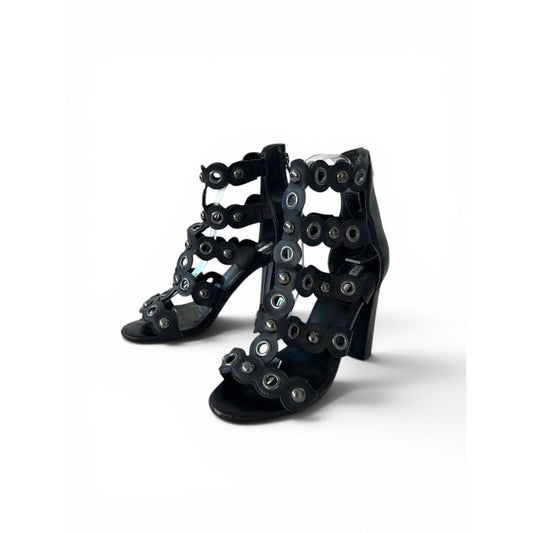 Guess Black Leather Grommet Block Heel Sandals Women’s EU 36 / US 6