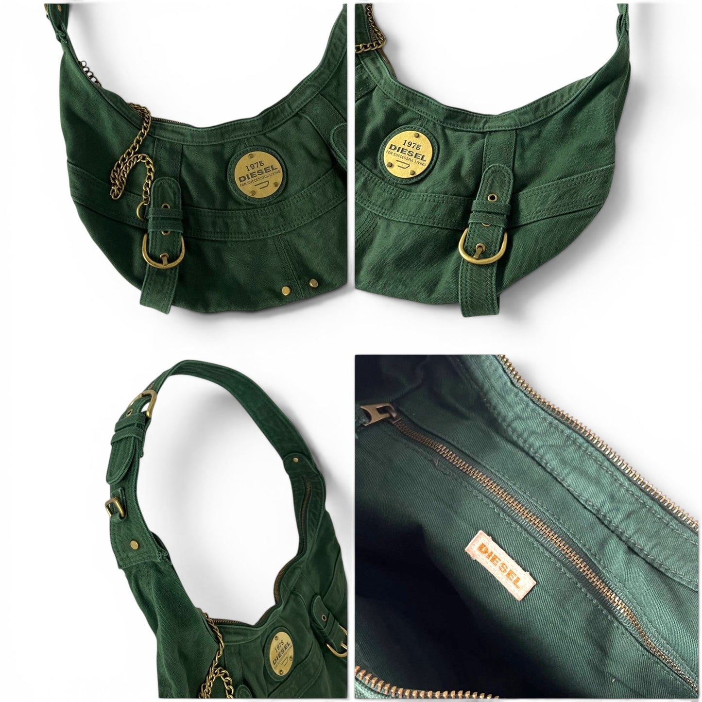 Diesel Green Canvas Shoulder Bag